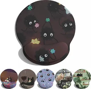 Cute Cartoon Small Black Coal Ball Mouse Pad with Wrist Support, Ergonomic Wrist Rest Table Decoration Simple Typing Pain Relief