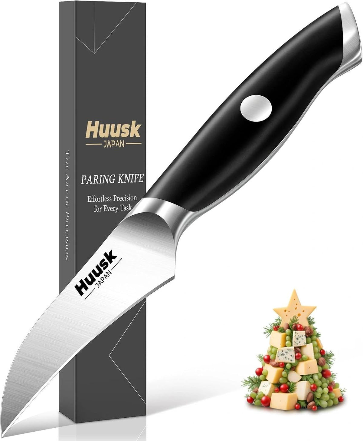 Huusk Birds Beak Paring Knife - Sharp 2.7" Small Kitchen Knife, Sleek Black