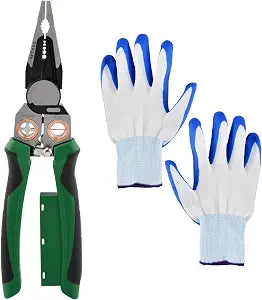8-in-1 Wire Stripper with Voltage Tester, Wire Cutter and Crimper, 12250V AC/DC Hot & Neutral Tester, Heavy-Duty Electrical Pliers with Gloves