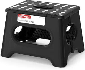 HBTower Folding Step Stool 9 Inch, 600 LBS Capacity with Safety Lock, Black