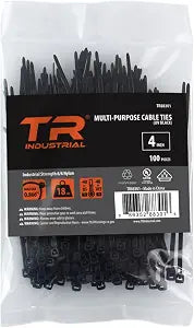 TR Industrial Multi-Purpose UV Resistant Black Cable Ties, 4 inches, 100 Pack
