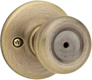 Kwikset Tylo Interior Privacy Door Knob with Lock, Door Handle For Bathroom and Bedroom, Antique Brass Keyless Turn Lock Doorknob, with Microban Protection, 1 Count (Pack of 1)