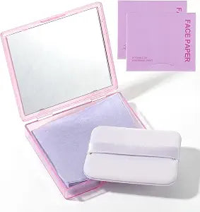 Qianyu 300 Sheets Oil Blotting Paper for Face with Mirror Puff & Refills, Controls Shine Film Absorbs Excess Oil for Oily Skin Travel Size Summer On-the-Go Essential for Flawless Matte Finish Makeup