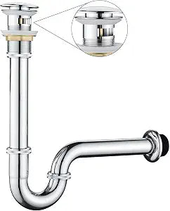 Bathroom Sink Stopper Bottle Trap, U-Shape 1-1/4 inch Slip Inlet Drain Complete Kit, Lavatory Sink Stopper Set w/Overflow, Polished Chrome, Pls Measure ur Sink Hole Size Before Order