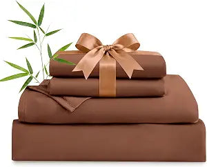MICORAL King Size Sheets Set, Rayon Derived from Bamboo Cooling Sheets for Hot Sleepers, Breathable & Soft, Deep Pocket Up to 16 Inches, Hotel Luxury Silky Bedding, Brown