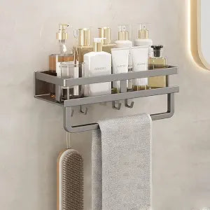 Bathroom Toiletries Wall Organizer Toiletries Wall Shelf with Towel Rack for Bathroom (Grey)