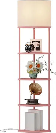 Qupui Floor Lamp with Shelves, 61.5" 5-Tier, 3-Color LED, Pink