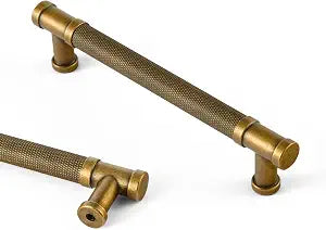 Goo-Ki 6 Pack Antique Brass Knurled Cabinet Pulls Drawer Handles, 5.04" c-c Vintage Brass Bar Drawer Pulls Knurled Dresser Handles Kitchen Cabinet Hardware