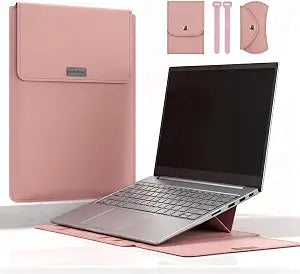 14 Inch Laptop Sleeve Case Leather Bag with Stand for Mac Book Pro