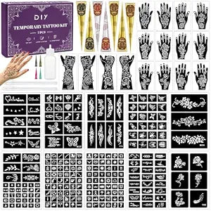 Temporary Tattoo Kit: 243Pcs Stencil,7 Cones 3 Colors (Black/Maroon/Cherry)