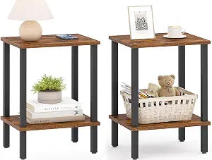 TUTOTAK End Table, Set of 2, Side Table, Nightstand, 2-Tier Storage Shelf