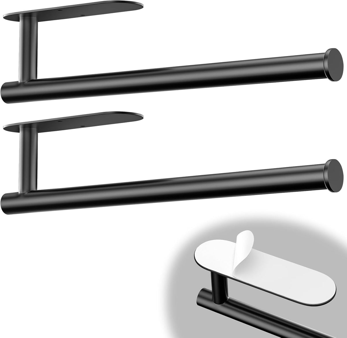 2â€‘Pack Paper Towel Holder Under Cabinet, Self Adhesive or Screw Mount
