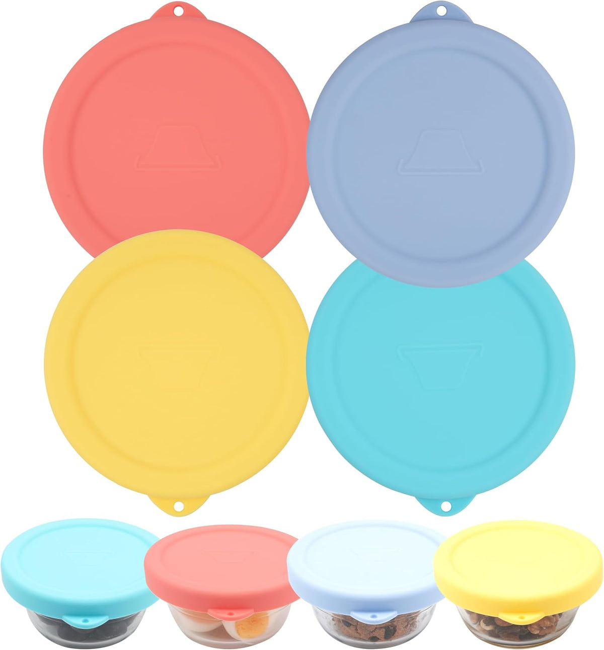 4 Packs Replacement Ramekin Lids for Pyrex and Anchor Hocking Glass Custard Cups 6oz, Reusable & Prepware Dessert Cup Covers, Silicone Material, Dishwasher/Freezer Safe (ONLY Lids)