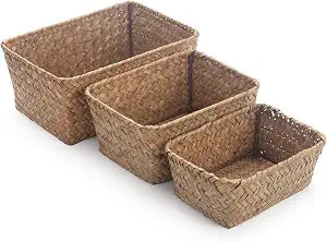 Rectangular Small Seagrass Baskets Set of 3