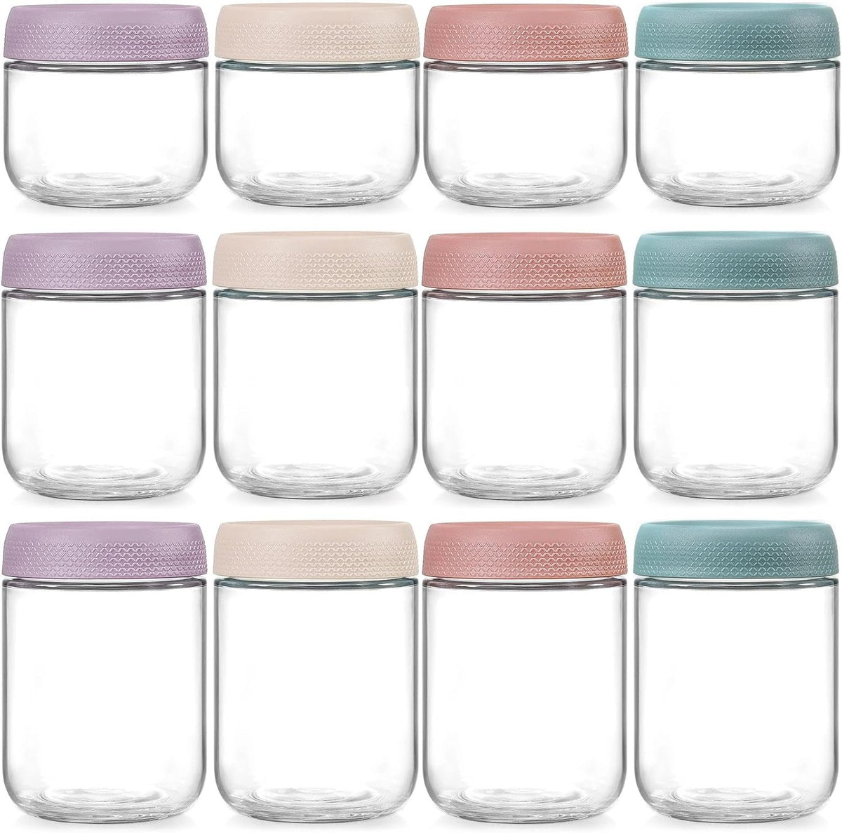 NETANY 12 Pack Overnight Oats Containers with Lids, 16oz & 10oz & 8oz Mason Glass Jars