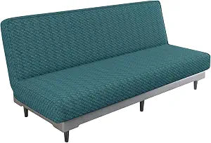 MAXIJIN Jacquard Futon Cover Stretch Armless Futon Sofa Cover Soft Futon Slipcover with Elastic Bottom Thick Sofa Bed Furniture Protector Covers, Machine Washable (Peacock Blue)