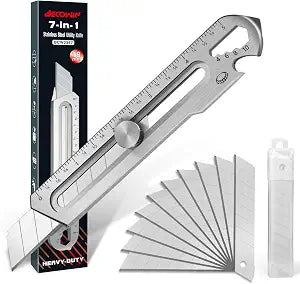 BECOWIN 18mm Snap Off Utility Knife, Stainless Steel Heavy Duty Box Cutter