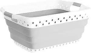 Lavish Home Collapsible Plastic Laundry Basket, Gray, 24.25x17.5x10.5