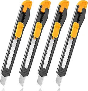 4 Pack Box Cutter Retractable, Utility Knife 9MM Wide Snap-Off Blades, Exacto Knife for Cutting Box, Wrapping, Cardboard, Extended Razor Knife, Box Opener Perfect for Office, Home, School