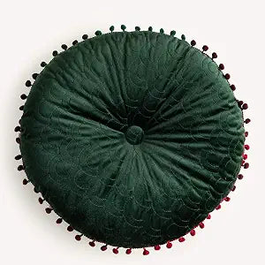 vctops Velvet Soft Round Chair Pads Cute Gradient Pom Pom Indoor Dining Chairs Cushion (Dark Green, Diameter 16")