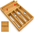 Bamboo Silverware Organizer, Kitchen Utensils Tray with Adjustable Divider