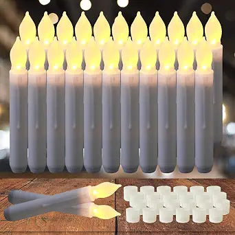 Amagic 24 Pcs Hanging Floating Candles, No Remote & Battery, Flameless Led Taper Candles Flickering, Battery Operated Candlesticks, for Fireplace
