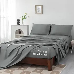 Levoo 100% Cotton Sheets King Size Set 18"-24" Extra Deep Pocket King Sheets Set Soft Breathable Cooling 4Pcs Bed Sheets with 1 Flat Sheet, 1 Fitted Sheet, 2 Pillowcases (King, Dark Gray)