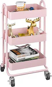 MIOCASA 3-Tier Metal Utility Rolling Cart, Heavy Duty Multifunction Cart with Lockable Casters, Easy to Assemble, Suitable for Office, Bathroom, Kitchen, Garden