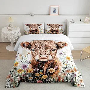 Feelyou Highland Cow Comforter Set Twin Size for Boys Girls