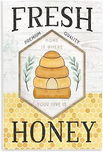 Rustic Bee Hive Typography Sign, 13 x 19 Inch Mounted Print on Wall Plaque