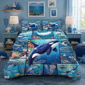 Orca Killer Whale Comforter Set Twin for Boys Kids, Cartoon Undersea Ocean Animal Bedding, 1 Comforter 1 Pillowcase