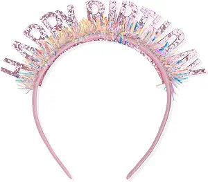 CIEHER Birthday Crown Headband for Women Girls, Happy Birthday Decorations Gifts - Pink