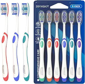 Adult Hard bristled Manual Toothbrush with Excellent Cleaning Effect, Equipped with Tongue Coating Brush and Wavy bristles for More Effective Cleaning of Teeth���6pack���