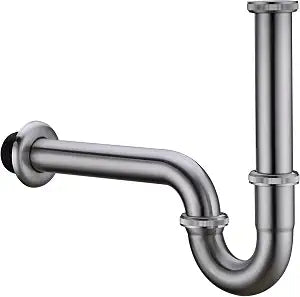 Brass P Trap, 1 1/4 Bathroom Basin Sink Waste Trap Drain Kit with Flange and Slip Joint Extension Tube Drain Tailpiece, Adjustable Height, Brushed Nickel Finish