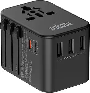 Universal Travel Adapter, 35.5W 5-in-1 Worldwide Power Adapter with PD Fast Charge USB C, 5 Port Compact Charging Hub with AC Outlet for All USB Devices, 110V-230V for 200+ Countries (US/UK/EU/AU)