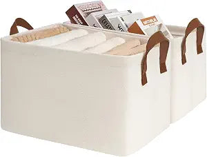 CHICVITA 30L Large Fabric Closet Bins for Shelves, 2Pack, Beige