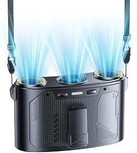 Portable Waist Fan, 16000RPM 3-Head Belt Clip Fan with 8000mAh Battery, 100 Speeds, 10m/s Strong Wind, Flashlight, Rechargeable Under Shirt Fan for Outdoor Jobsite Camping Travel Black