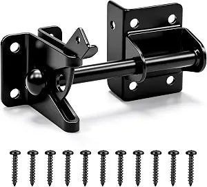 Self Locking Gate Latch for Wooden Fence, Door Latch for Wood Gate Black, Post Mount Automatic Gravity Lever Gate Fence Door Latches, Gate Hardware Door Lock for Outdoor Pool Garden Shed