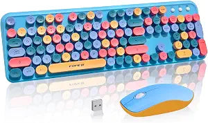 Colorful Wireless Keyboard Mouse Combo,Cute Round Keys,for PC Laptop,Blue