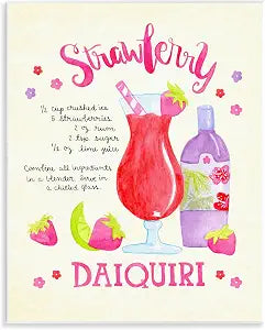 Strawberry Daiquiri Recipe, 11 x 14 Inch Mounted Print on Wall Plaque