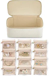 VLANDO Travel Jewelry Case with Clear 12 Velvet Bags,White