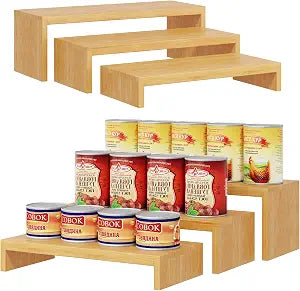 2 Sets DIY Bamboo Can Organizer for Pantry, 3-Tier 6-Piece Can Display Rack