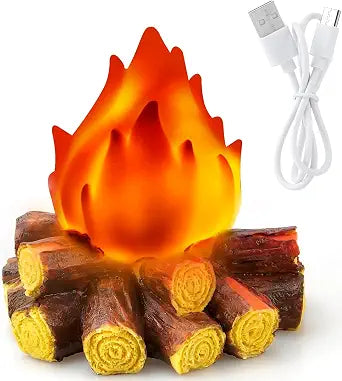 Fake Campfire Night Light, 3D LED Fake Fire Pit Firewood Lamp, Faux Fireplace Logs Flameless Candle for Halloween Christmas Festival Party Home Garden Yard Decor