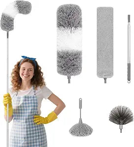 5PCS Dusters for Cleaning, Extendable Microfiber Duster with Extension Pole Up to 100'', Bendable Washable Cleaner Dusters for Cleaning Fan, High Ceiling, Blinds, Furniture, Car