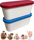 Reusable Homemade Ice Cream Containers (2.2 Qt) Set of 2 (Red+Blue)