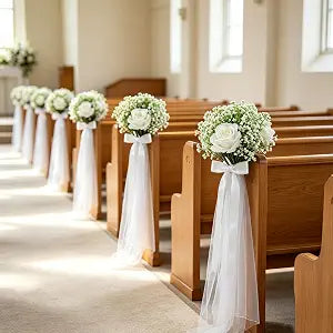 24 Set White Pew Bow Wedding Aisle Chair Decorations for Church Chair Decor