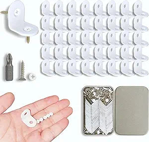 40 Pcs Small White L Brackets & 80 Pcs White Screws  0.79x0.79 Inch Right Angle Corner Braces for Wood Furniture, Bed Frames, Cabinets, Drawers, and Chairs