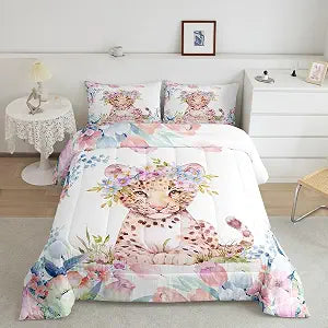 Feelyou Kids Cartoon Leopard Comforter Set Twin Size Boys Girls