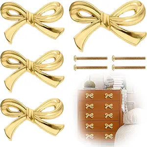 4Pcs Vintage Gold Bow-Shaped Dresser Knobs