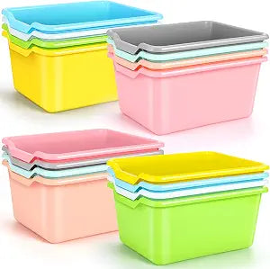 Dandat 16 Pcs Cubby Bins for Classroom Plastic Book Bins,Candy Color